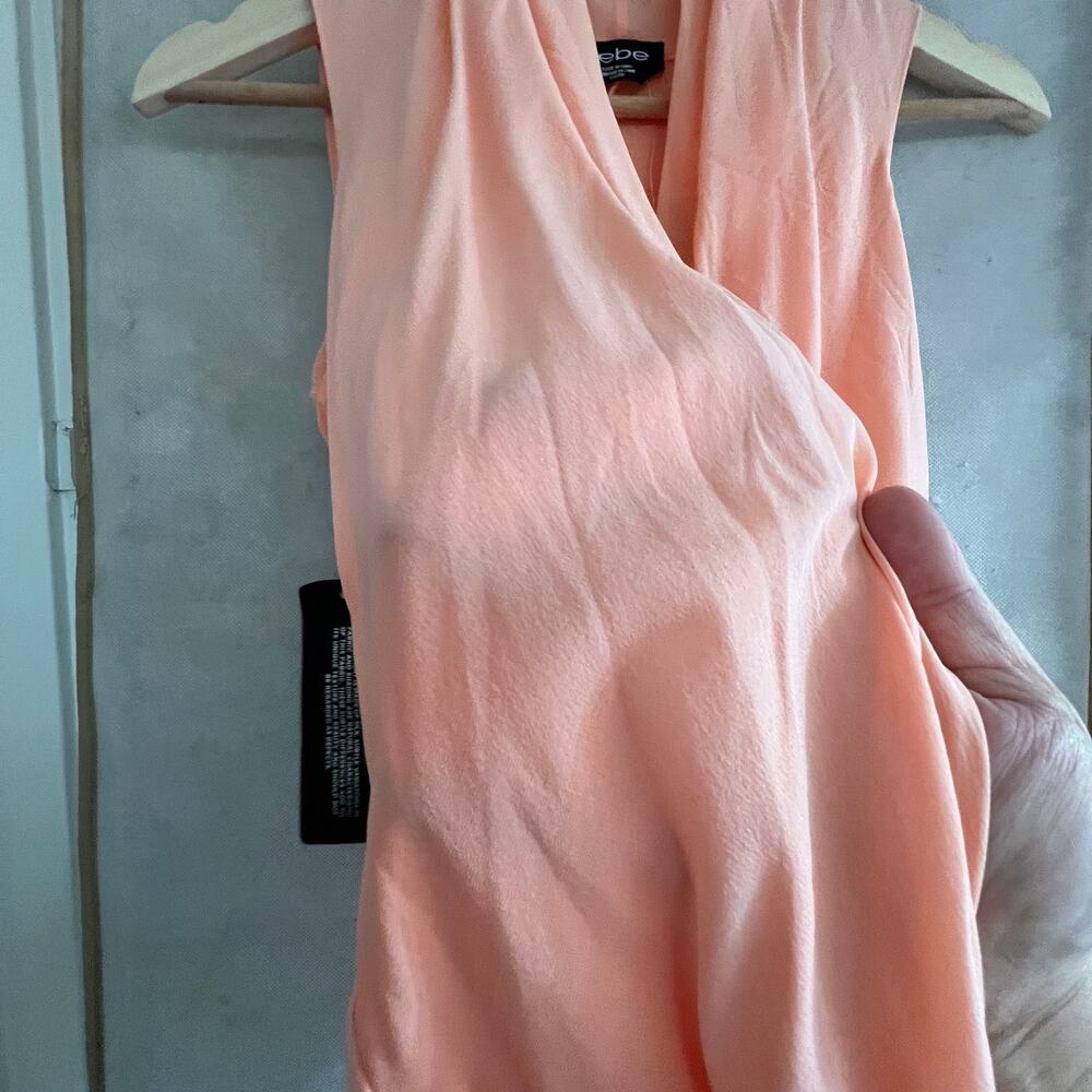 Bebe XXS NWT Pink Mulberry Silk Blend Bodysuit Top Sleeveless Deep V Neck - Picture 5 of 9